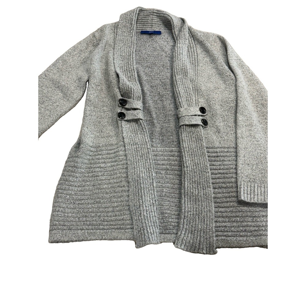 Apt. 9 Gray Metallic Knit Long Open Front Cardigan Duster Sweater M